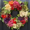 Fleurs décoratives 45 cm Hortensia Couronne de porte d'entrée Home Decor Home Spring Rattan Ring Simulation For Wall Window Party