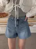 Dames shorts Gagarich Koreaanse chique zomer retro verminderde leeftijd achterzak bow print high taille veelzijdige wide been jeans vrouwen