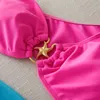 Menas de banho feminina Sexy Pink Patchwork Women Vintage Hollow Out One ombre up peças de maiô de maiô Monokini 2024