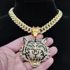 Hip Hop 3D Tiger hanger ketting met 13 mm Crystal Cubaanse ketting Hiphop Iced Out Bling Ketters Men Women Women Fashion Charm Jewelry 240511