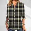 Chemises de chemisiers pour femmes Vintage Shirts Black Check Imprimée bouton de manche longue ajustement 2024 Vêtements féminins d'été 5xl