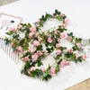 Fleurs décoratives 180 cm / lot Roses de soie vigne Ivy avec feuilles vertes pour décoration de mariage à la maison fausse feuille bricolage suspendu artificiel artificiel