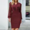 Повседневные платья элегантные женщины Bodycon Drot Dot Long Roolves v Sece Hips обернутые вечеринка коктейль -коктейль офис леди шикар