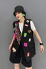 女性のベストQing Mo Black 2024 Summer Heavy Industry Vest Inlaid Diamond Decal Loose Fashion Coat for Women ZXY047