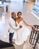 Aso Ebi 2024 Ivory Mermaid Wedding Dresses Beaded Crystals Lace Vintage Detachable Train Bridal Gowns Dress ZJ001