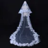 Wedding Hair Jewelry V208 Long Bridal Veils 2 Tier Wedding Veil Drop Style 3D Flower Trimmed Blusher Veil Cathedral Length Soft Tulle Bride Accessory
