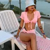 Frauen Badebekleidung 4 Stück Pink Bikini Badeanzug Deck Up Top Beach Rock Sexy Frauen 2024 Baden Badeschwimmanzug Strandbekleidung