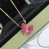 Designer sieraden luxe Vanca accessoires Volledige diamant vlinder ketting dames 18k rose goud roze groene witte diamant gele kraagketen mode veelzijdig