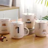 Mugs 450ML Cute Hamster Mug Creative Cartoon Ceramic Japanese Coffee Milk Breakfast Cup With Cover Spoon Korean Girl Tea