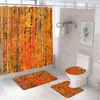 シャワーカーテングリーンフォレストナチュラルシーナリーカーテンセット風景の葉の浴室の滑り止めマット台座の敷物カバーカバー