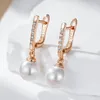 Boucles d'oreilles en peluche Kinel Luxury 585 Rose Gold Color Pearl Anglais pour femmes Accessoires de zircon naturel UNIQUE MARIAGE BRIDAL BIELLY