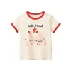T-shirt 2023 T-shirt corean Summer Flower Short Shirts for Girls 2-8 anni Cotton Battdler Girl Tops Baby Girl Tees vestiti T240509