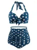 Da bagno da bagno in bikini top blu navy top rossa con punti bianchi Donne classiche set di cavi in vita High Waist Plus Two-Piece