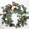Flores decorativas Casamento personalizado Artificial Seda Rose Table Floral Runners