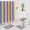 Shower Curtains 4Pcs Red Blue White Grid Curtain Set Rug Toilet Lid Cover And Bath Mat Retro Plaid Lattice Bathroom Decor Accessories