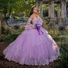2021 Princess Lavender Quinceanera klänningar V Neck snörning upp bollklänning söt 16 klänning långa ärmar vestidos de 15 anos 238J