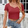 Women's T Shirts T-Shirt Dresses For Women 2024 Fashionable Casual V Neck Stripe Solid Color Short Sleeved Slim Fit Female Clothing