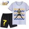 Ronaldo Siuuuuu Baskılı Çocuk Giyim Yaz Tshirt takım elbise şortları 2piye Seti Erkek ve Kızlar İçin Uygun 240511