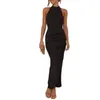 Robes décontractées Femmes sans manches Maxi Halters Neck Rucched Bodycon Side Slit Wrap Summers Dress Streetwears Cadeaux