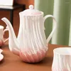 مجموعات Taupware Pearl Ceramic Teapot Teapot Set Drinkware Home Stripes الكلاسيكية الوردي الأزرق الخفيف الفاخر