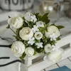 Decoratieve bloemen 10 hoofden zijden diy camellia kunstmatige kleine rozen bruids boeket kerstfeestje decor nepbruilinghuis decoratie