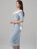Рабочие платья корейский симпатичный стиль 2 кусочки женский элегантный сексуальный синий кружев