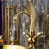Robinets d'évier de salle de bain navire gratuit finition en or finition pvd bassin mélangeur robinet cristal double poignées pont montée