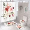 Douchegordijnen 4 stks aquarel bloemgordijnset zomerplant palmbladeren bloemen badkamer decor niet-slip tapijt toilet deksel deksel badmat