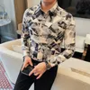 Chemise imprimée à la tendance coréenne pour hommes chemises à manches longues minces de haute qualité shirts de robe formelle sociale décontractée vêtements 4xl