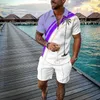 Summer Beach Coco Coco 3D Stampa di sudore da uomo Set di cerniera casual con cerniera Polo e pantaloncini 2 pezzi Set di abiti da uomo di moda 240513