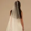 Bröllopshårsmycken V172 Pearls Bridal Veils 1 Tiers Beaded Wedding Veil med Comb Women Wedding Hair Accessoarer för Elegant Brides Soft Tulle