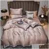 Ensembles de literie Luxury Rose Gris Gris Blanc Rayon Feuille d'oreiller de courtepointe confortable King Soft Fluffy Queen 4PCS 230809 DROP DELIVE DH6BU