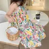 Girl's Dresses Girls Korean Summer Dress Party Dress Fashionable and Cute Dress Skin Friendly and Breathable 3-8T Flower Printed Sleeveless Dressl240513