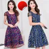 Vestidos de festa vermelhos 2024 Robe Vinho Femme Manga curta verão Casual Printing Dress Floral Dress Chiffon Plus Tamanho Vestidos Mujer FYY540