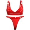 Bras Sets Sexy Faux Leather Lingerie Set Women Wire-free And Thongs Exotic Intimate Underwear Female Erotic Clubwear