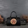 Bolsa de luxo feita à mão Bola pintada à mão Bolsa de couro europeu Flores artesanais de escultura em bolsas de ombro genuínas