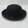 Berets 2024 Wool Bowler Hat Luxury Felt Billycock Hats For Men With Belt Rolled Brim Casquette Men's Cap