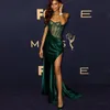 Emerald Green Mermaid Evening Dress Sexy See Through High Slit Prom Dresses Customized Celebrity Gown Occasion Formal Wear Cheap 253N