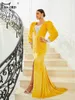 Casual Dresses Missord Yellow Velvet Evening Elegant Women Lantern Sleeve Sequin Split bodycon Maxi Mermaid Party Dress Long Prom Gown