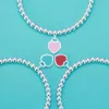 S925 Silver Tiffanyjewelry Heart Pendants Bracciale blu Bracciale smalto Love Buddha perle Ornament Female