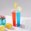 Disposable Cups Straws 25pcs Transparent Double Grids Juice Cup Thicken Cold Drink Plastic Valentine's Day Party Favor Love Share With Lid