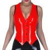 Gothic Women Waistcoat Sexy PVC Faux Leather Black Nightwear V- neck Patchwork Single Breasted Exotic Tanks Dancing Costumes 7XL