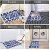 Dywany niebiesko -białe portugalskie płytki wejściowe mata kąpiel dywan Europa Portugalia Kwiaty