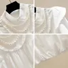 Blouses pour femmes mode plissée 3D Cousage à volants Blanc White Industry Industry Perbe Sweet Long Sleeve Doll Collar Blouse