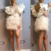 2023 Seksowne luksusowe sukienki koktajlowe z piór klejnot klejnot iluzja falowanie kryształowe koraliki krótkie mini sukienkę na bal