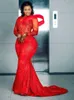 Runway Dresses Red aftonklänningar Beaded Jewel Neck Plus Size Pleats Prom Gown Formell spets Applique Custom Made Vestidos