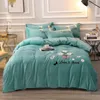 Bedding Sets Four-piece Three-piece Double-sided Velvet Coral French Crystal Solid Color Embroidery Thick Warmth Embroid