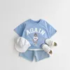 Set di abbigliamento 2023 Nuovo set di abbigliamento a maniche corte estate per bambini T-shirt per bambini stampati con cartone animato+pantaloncini in cotone a 2 pezzi BABY BABY BABY SETL240513