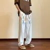 Calça masculina estilista coreana graffiti calça de moletom harajuku gelo seda as calças de perna larga masculina masculina madeira moda moda feminina feminina