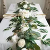 Flores decorativas Casamento personalizado Artificial Seda Rose Table Floral Runners